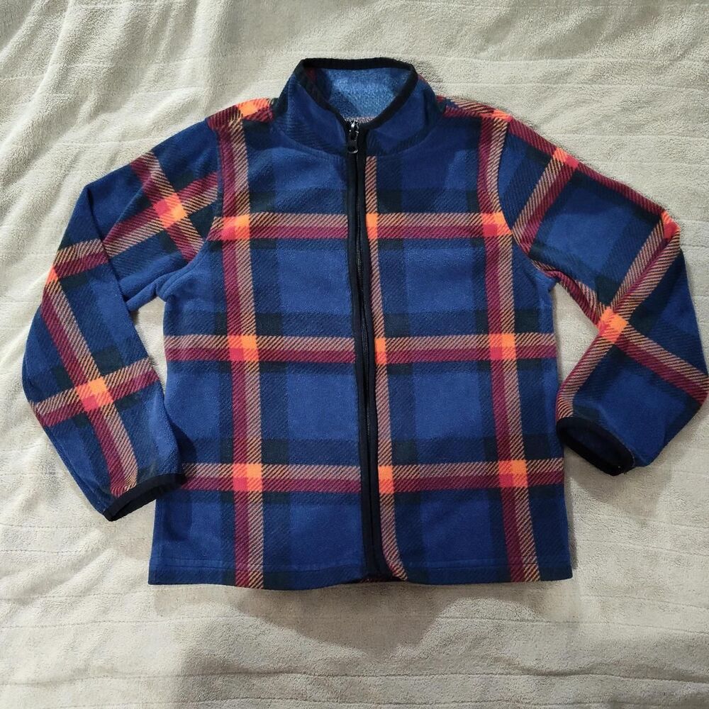 OshKosh B'gosh blue plaid fleece zip front shirt boys 7/7A